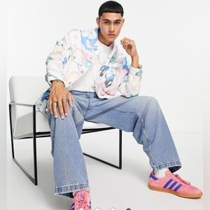 ASOS DESIGN denim‎ jacket with graffiti print in white Size 3XL